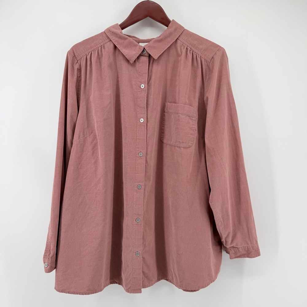J. Jill Women XL Corduroy Button Up Shirt Mauve Pink Lagenlook Comfort Oversized